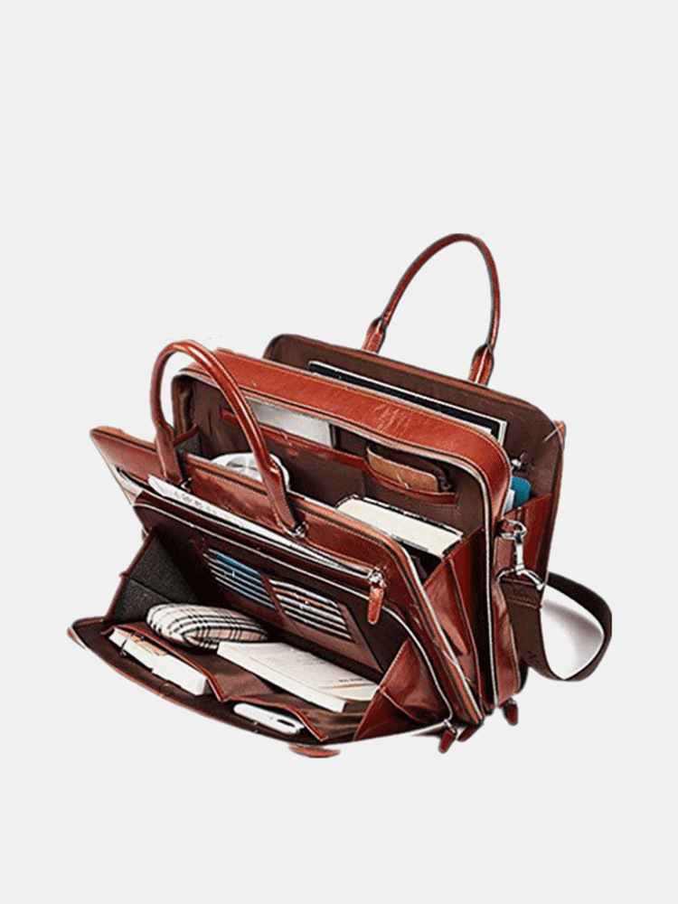 Men PU Leather Multifunction Multi-pocket 15.6 Inch Laptop Bag Briefcases Handbag Shoulder Bag