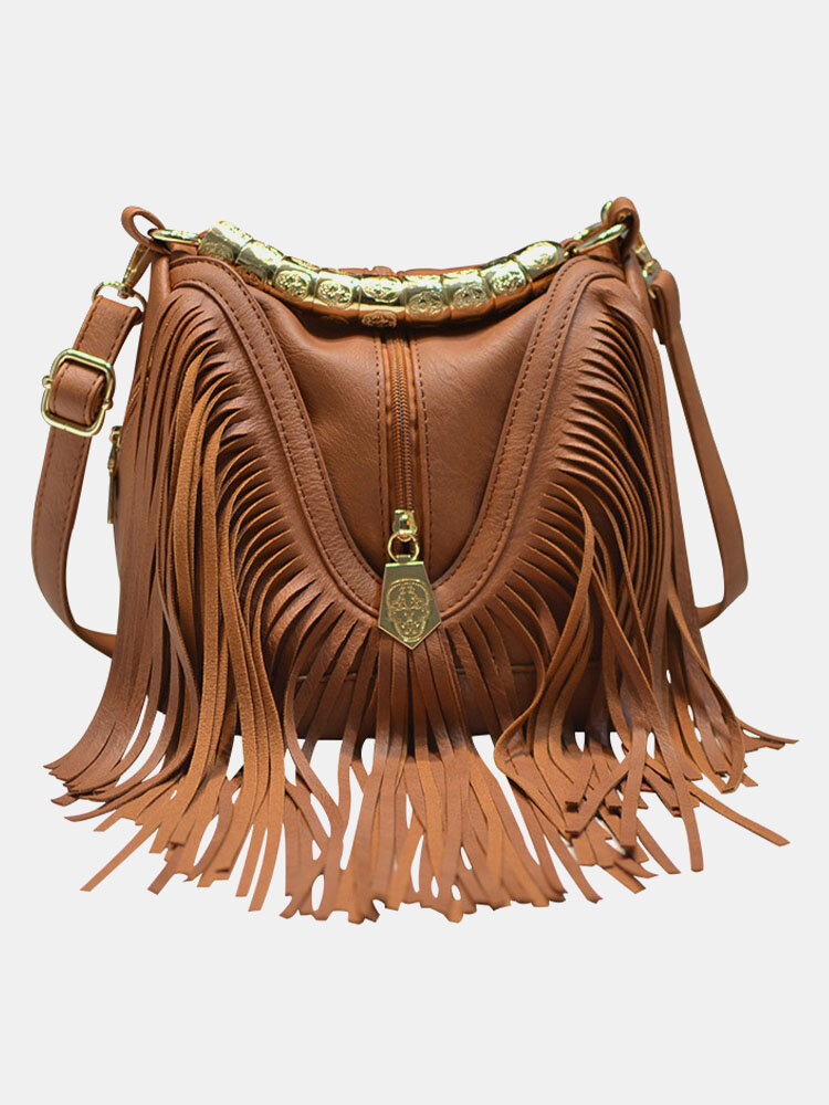Vintage Tassel Decor Stylish Design Detachable Straps Crossbody Bag Handbag