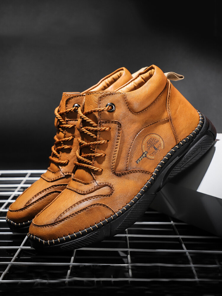Men Vintage Microfiber Leather Hand Stitching Ankle Boots
