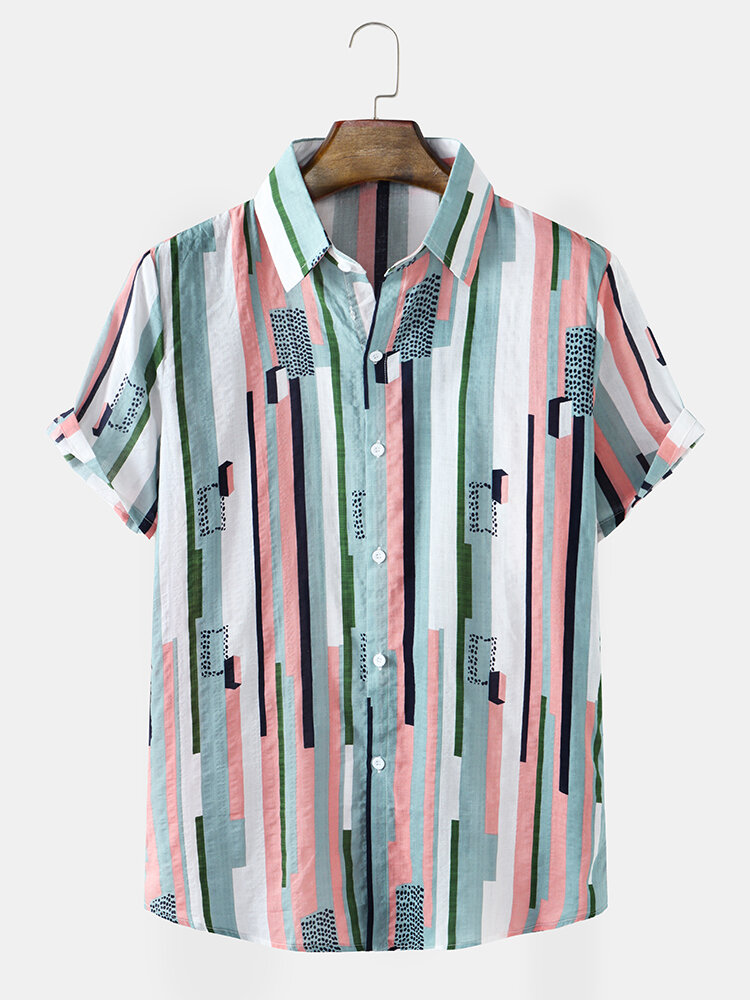 Mens Design Striped & Dot Print Short Sleeve Shirt
