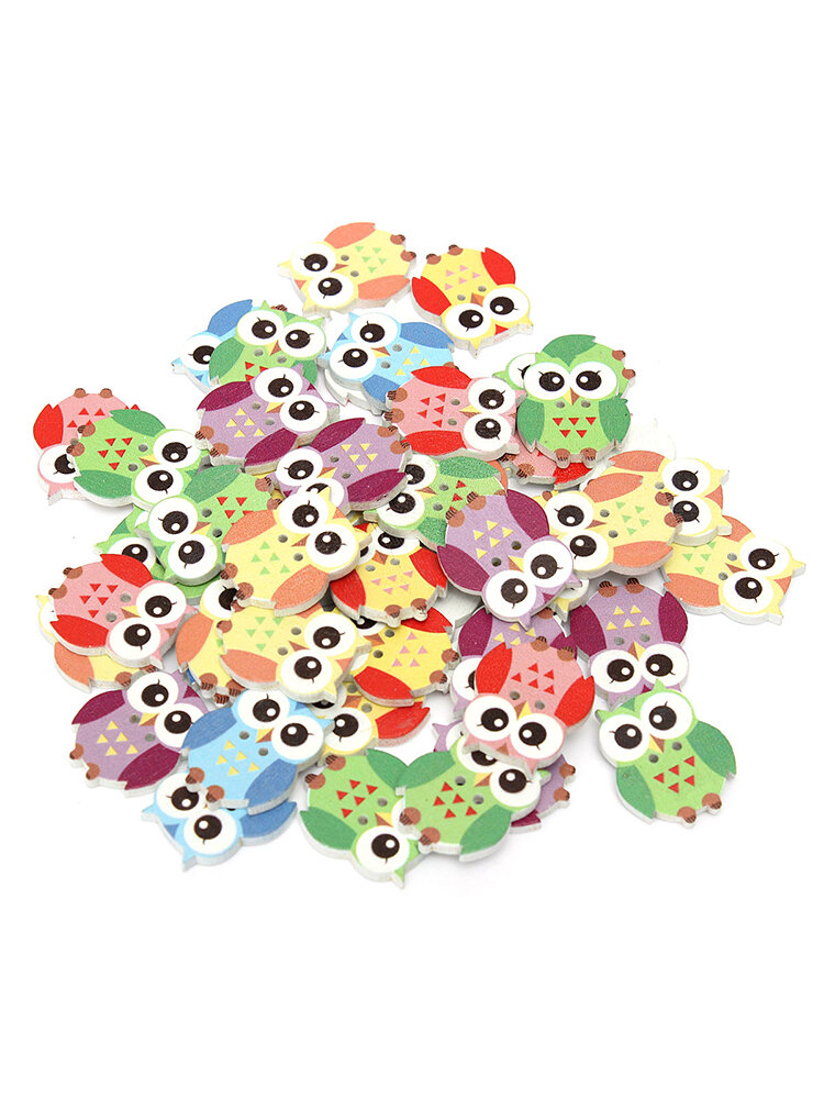 50Pcs Multicolor Owl Animal Wooden Buttons 2 Holes Sewing Scrapbooking Material