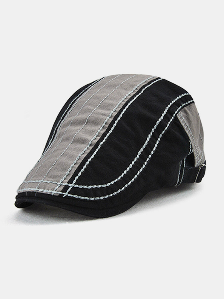 Mens Pure Cotton Patchwork Colors Beret Caps Casual Adjustable Visor Forward Hats