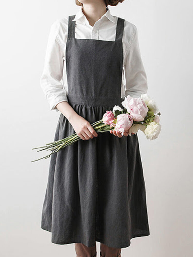Scandinavian Style Washed Cotton Pleated Skirt Lady Elegant Aprons