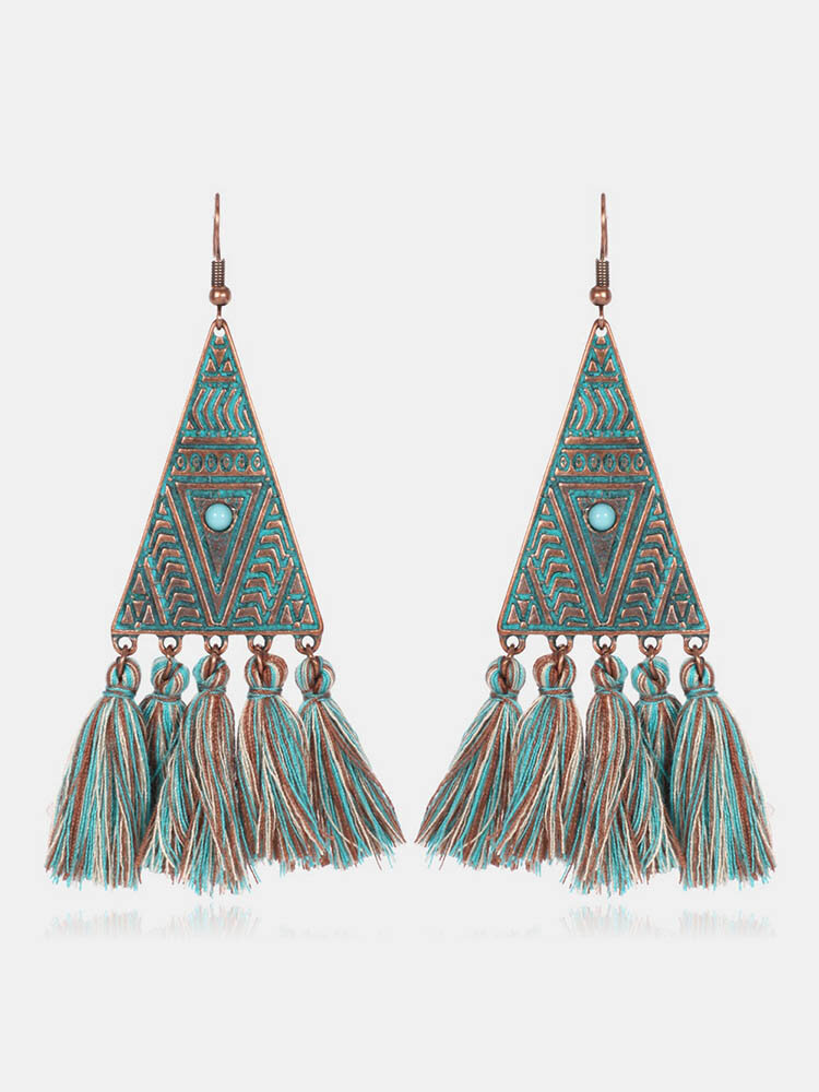 Bohemian Tassel Drop Earrings Triangle Pattern Earrings Ethnic Turquoise Women Earrings