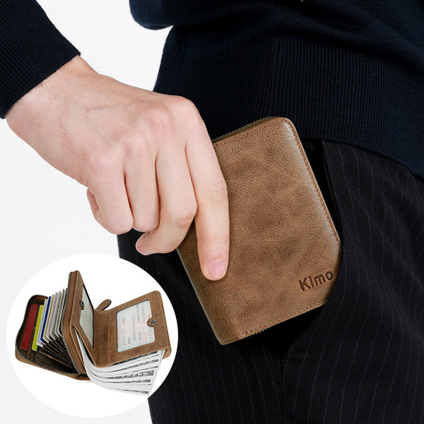 Genuine Leather Multi-functional Business Casual 2 In 1 Card Holder Wallet 