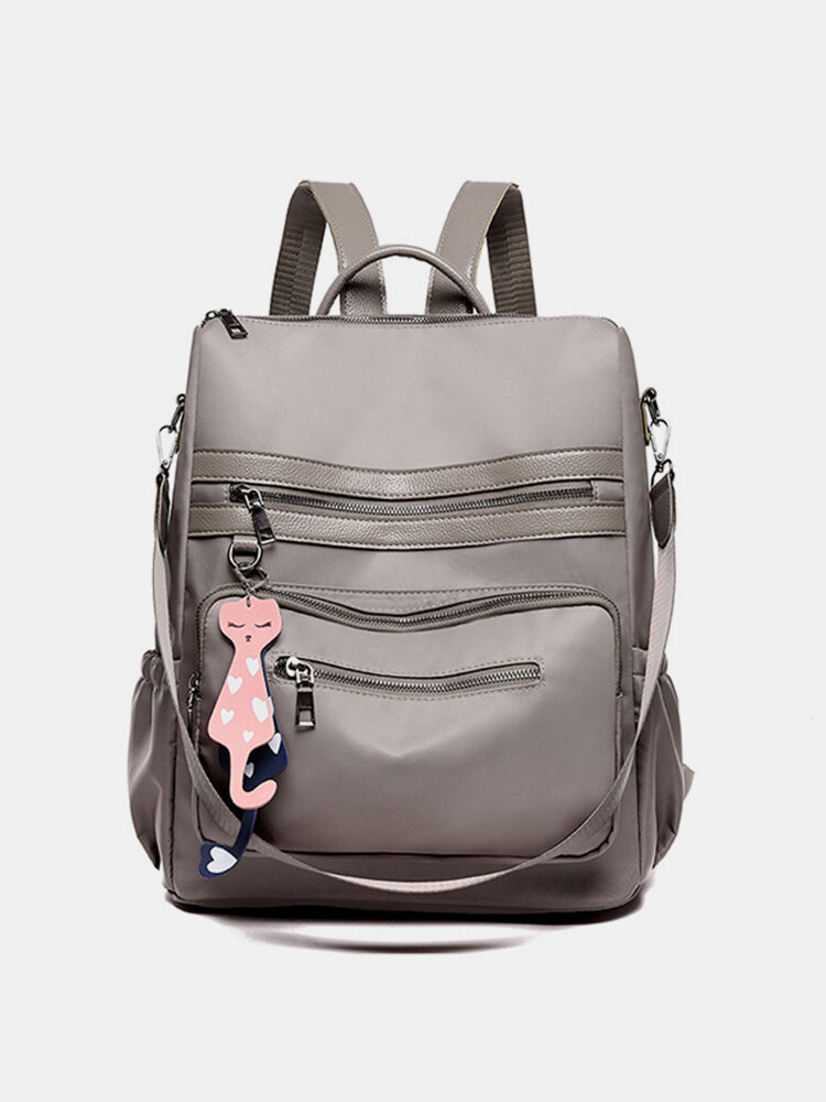 Women Nylon Multi-pocket Backpack Solid Shoulder Bag