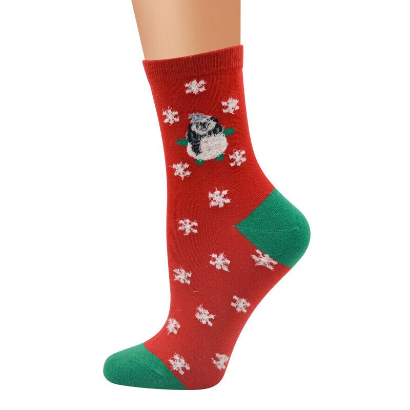 

Women Winter Warm Cotton Socks Merry Christmas Party Cute Santa Claus Deer Snowman Tube Socks, Red