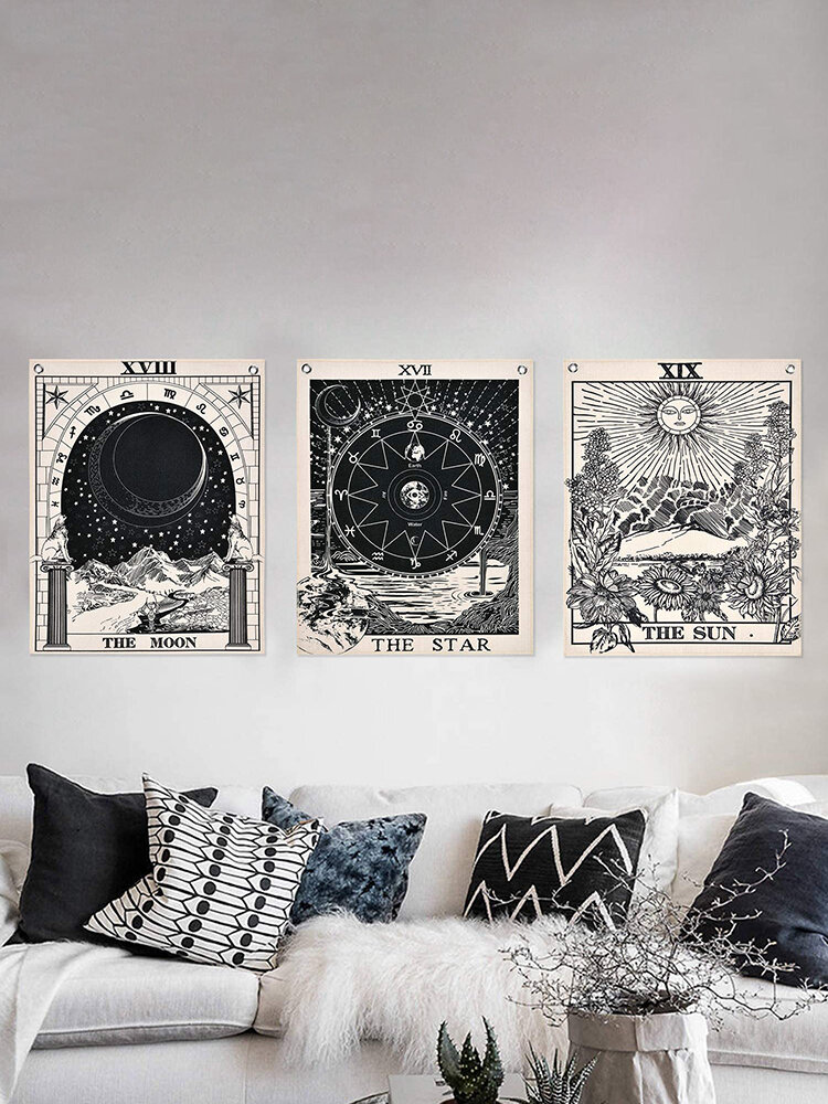 

3Pcs Mandala Tarot Card Pattern Blanket Tapestry Wall Hanging Tapestries Sun Moon Wall Decor