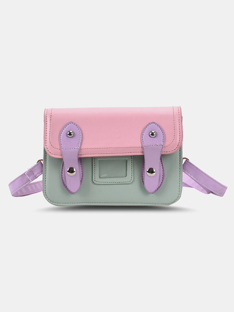 

Cute Minimalist Clasp Decor Stitch Detail Exquisite Hardware Color Block Waterproof Wearable Crossbody Bag, Pink&green