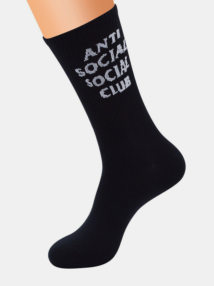 Unisex Letters Solid Color Cotton Breathable Sweat Socks Comfortable Casual Sports Middle Tube Socks
