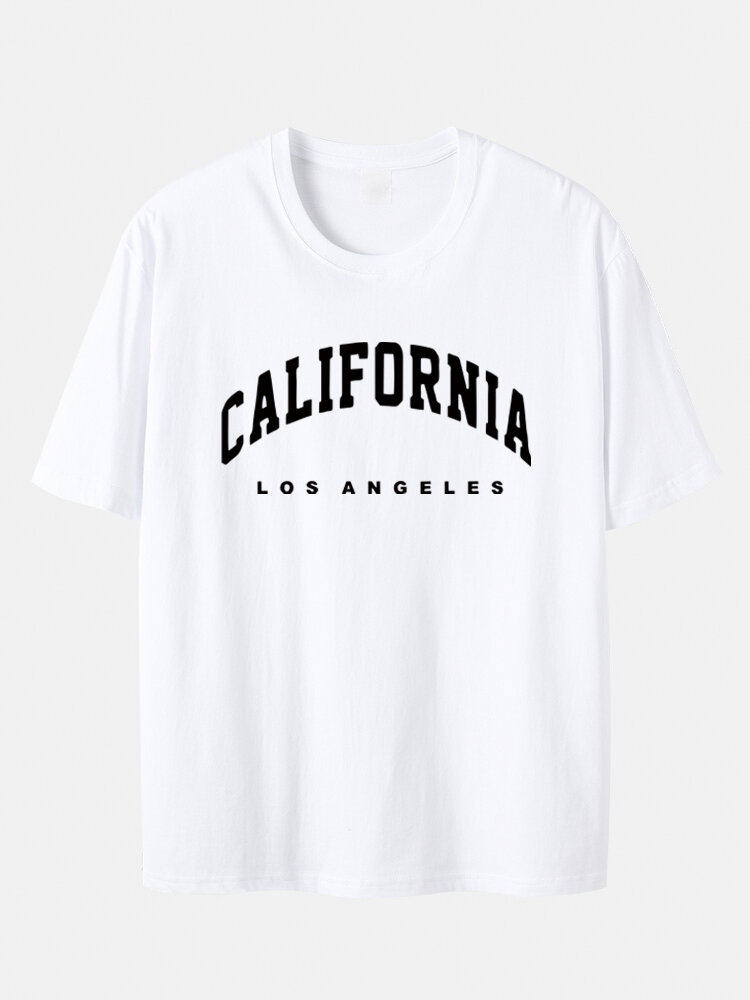 Plus Size Mens 100% Cotton California LA Print Fashion Short Sleeve T-Shirts