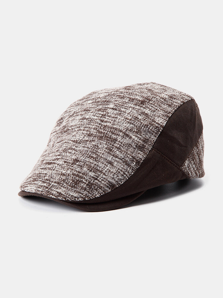 Men's Leather Eaves Knit Beret Hats Winter Warm Peaked Cap