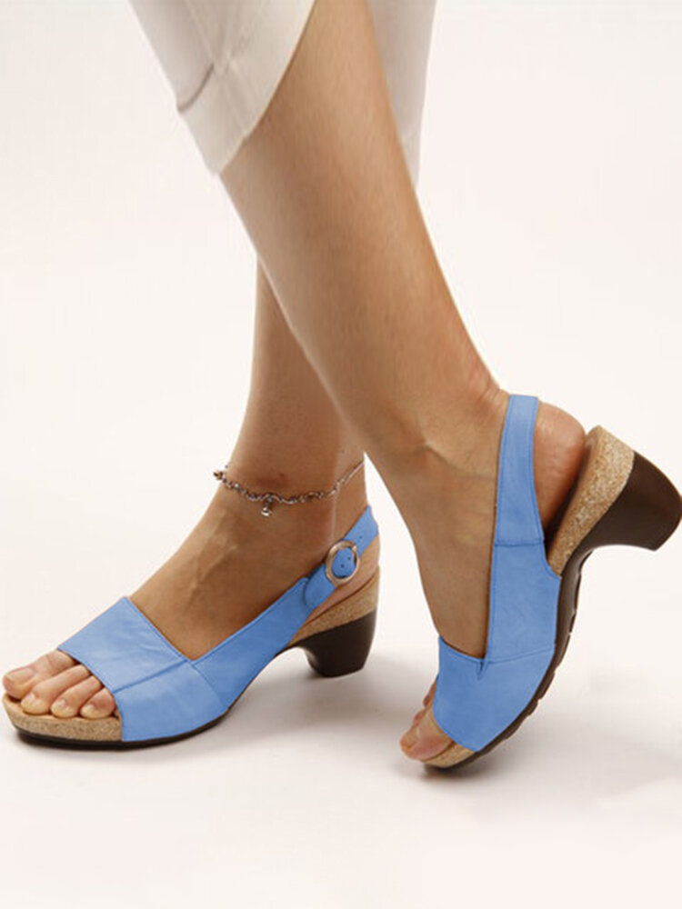 Women Large Size Casual Brief Sandals Comfortable Slingback Peep Toe Heels