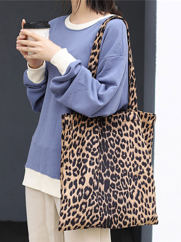 Leopard Tote Handbag Casual Canvas Shoulder Bag For Women