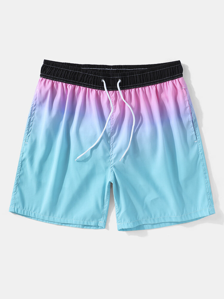 Men Ombre Color Hit Quick Dry Wide Legged Swimwear