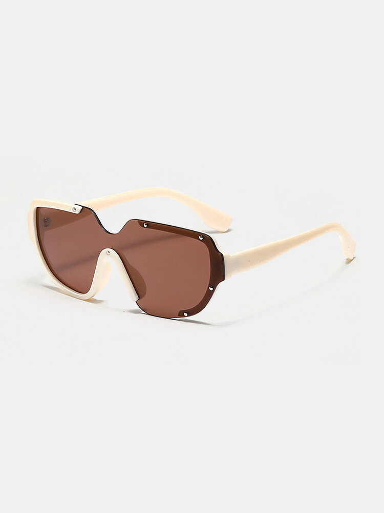Men Fashion Casual Outdoor UV Protection Metal Rivet Colorblock Half Frame Sunglasses
