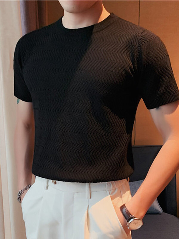 Camiseta masculina casual com gola redonda texturizada