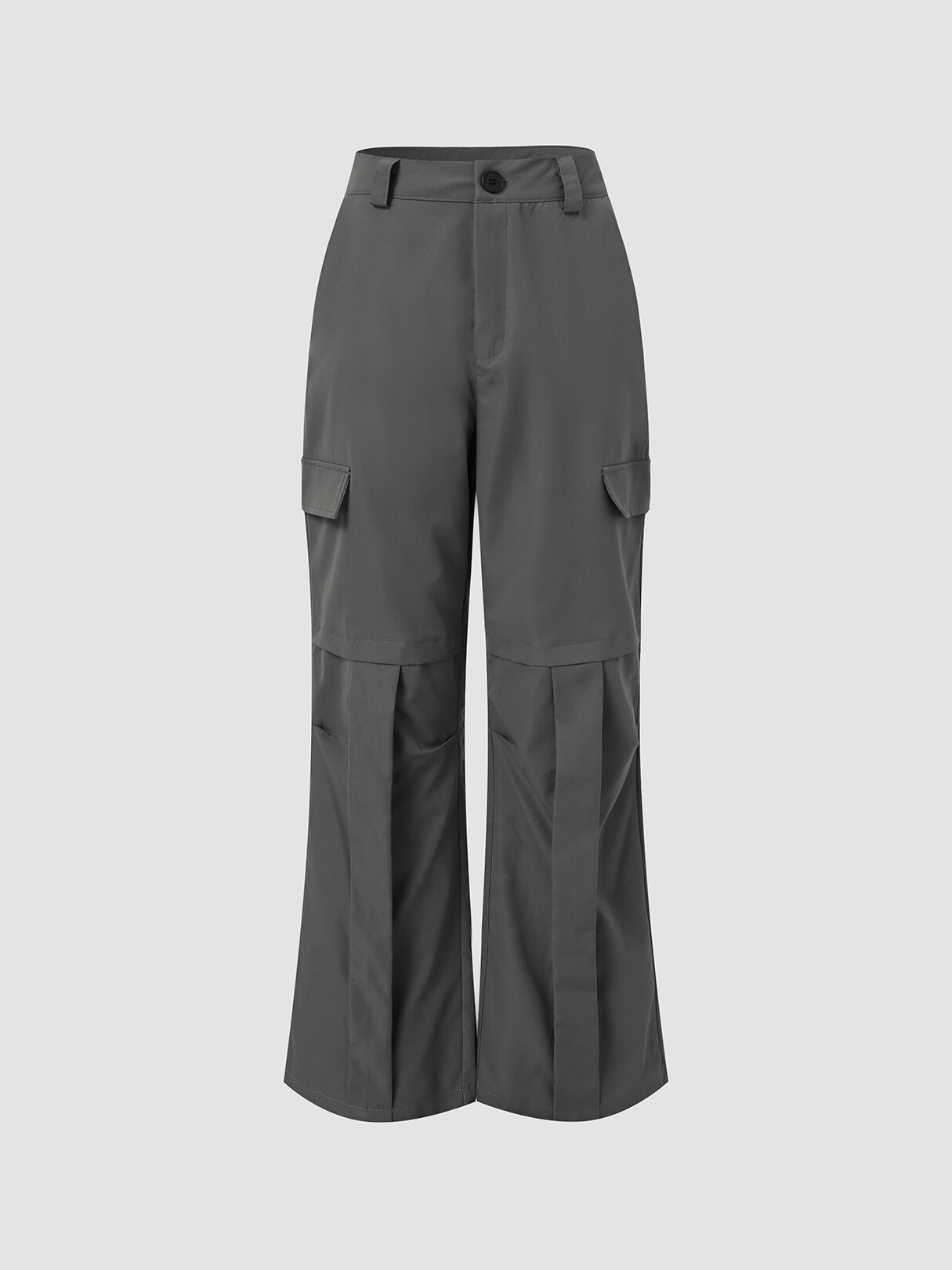 Solid Pocket Zip Button Loose Cargo Pants For Women