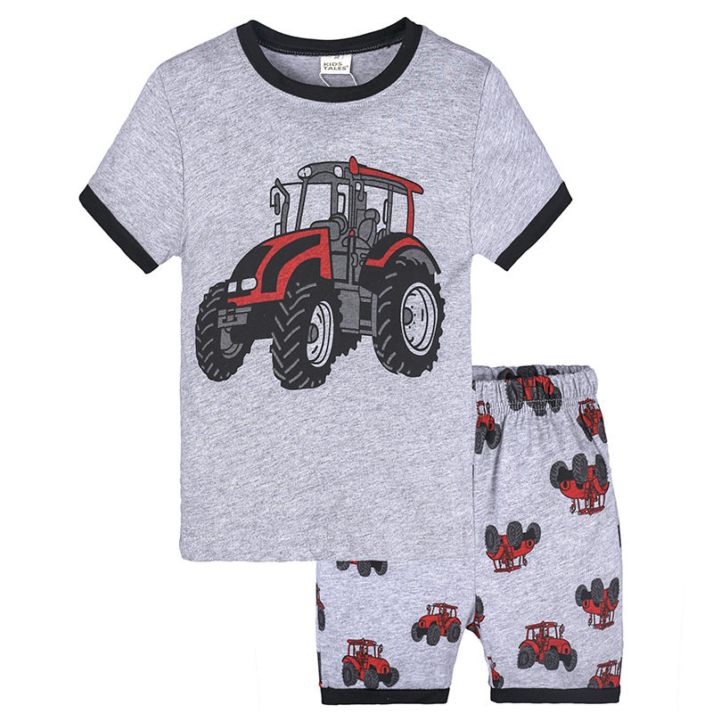 

2Pcs Graphic Toddlers Boys Clothing Set Cotton T-shirt + Shorts Pants For 1Y-9Y, Grey
