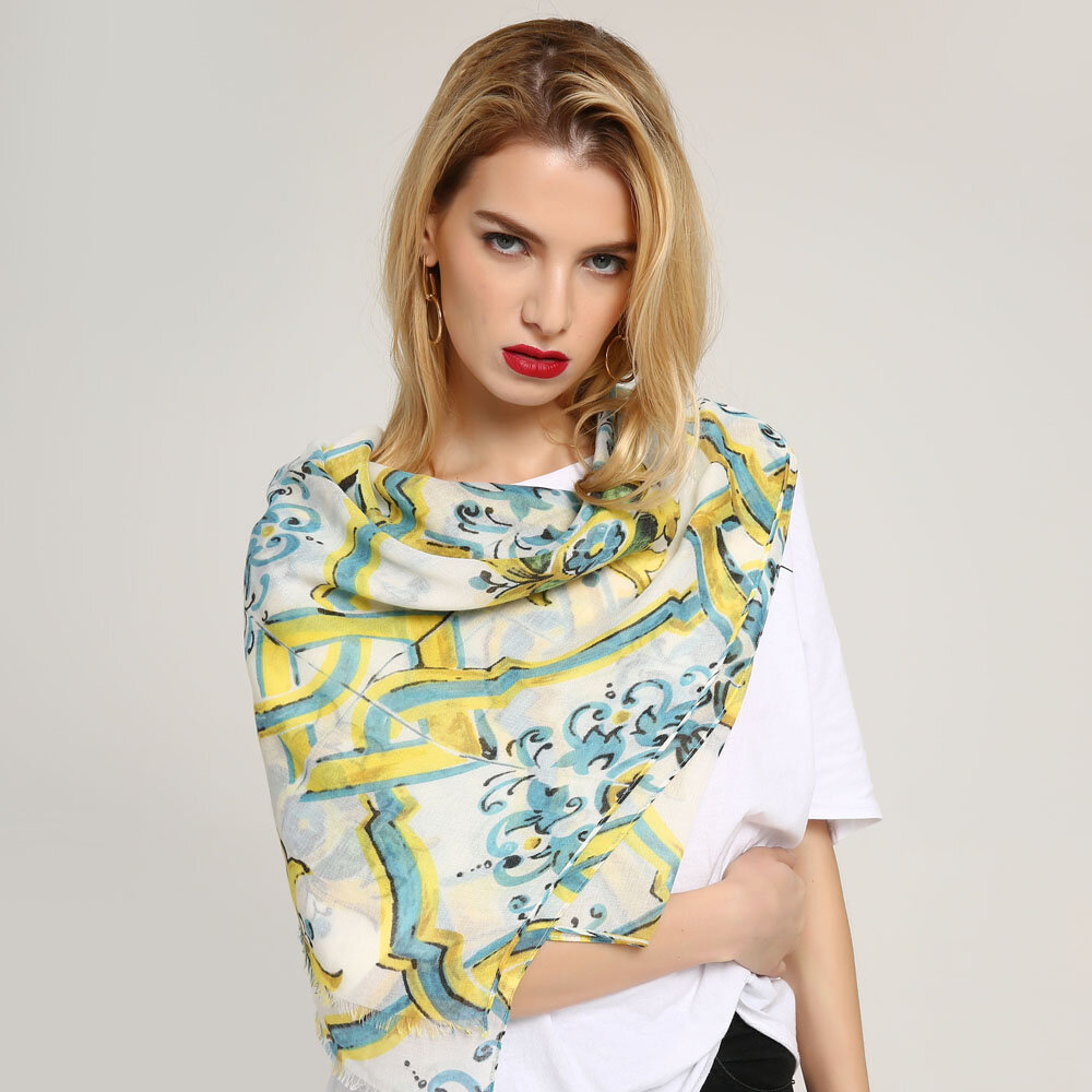 

Womens Ethnic Style Printing Cotton Linen Blend Long Scarf Sunshade Beach Soft Scarves Shawls, Yellow;blue;black;pink;grey;beige