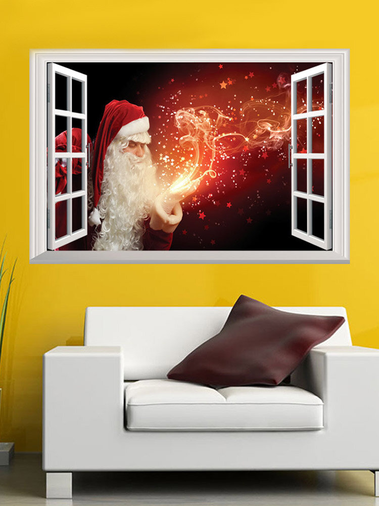 1 Pc Santa Claus Pattern Christmas Series PVC Printing Self-adhesive Home Decor For Bedroom Livingroom Wall Stickers