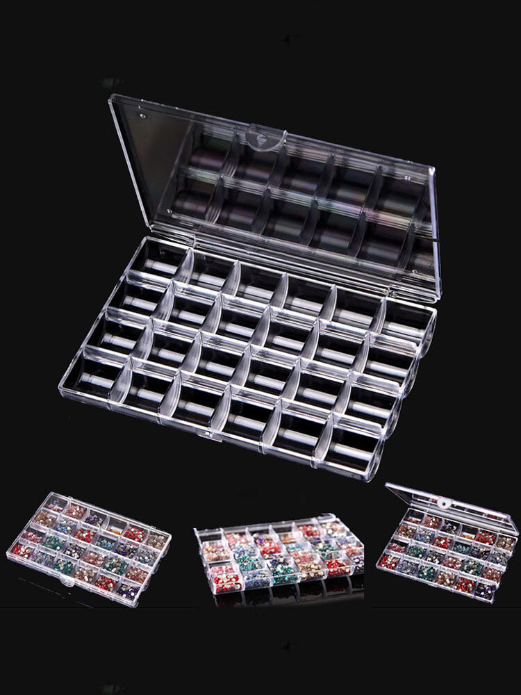 24 Grids Clear Acrylic Empty Storage Box Rhinestone Beads Jewelry Decoration Nail Art Display Case
