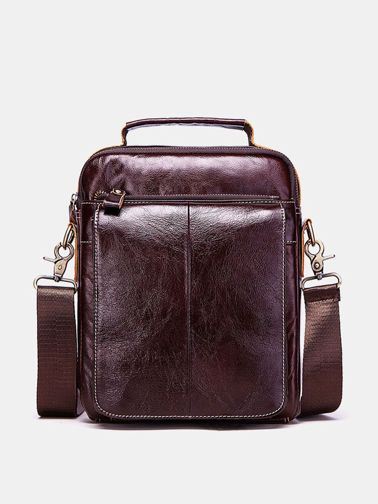 Men Retro Genuine Leather Multifunction Multi-pockets Multi-Layers Crossbody Bag