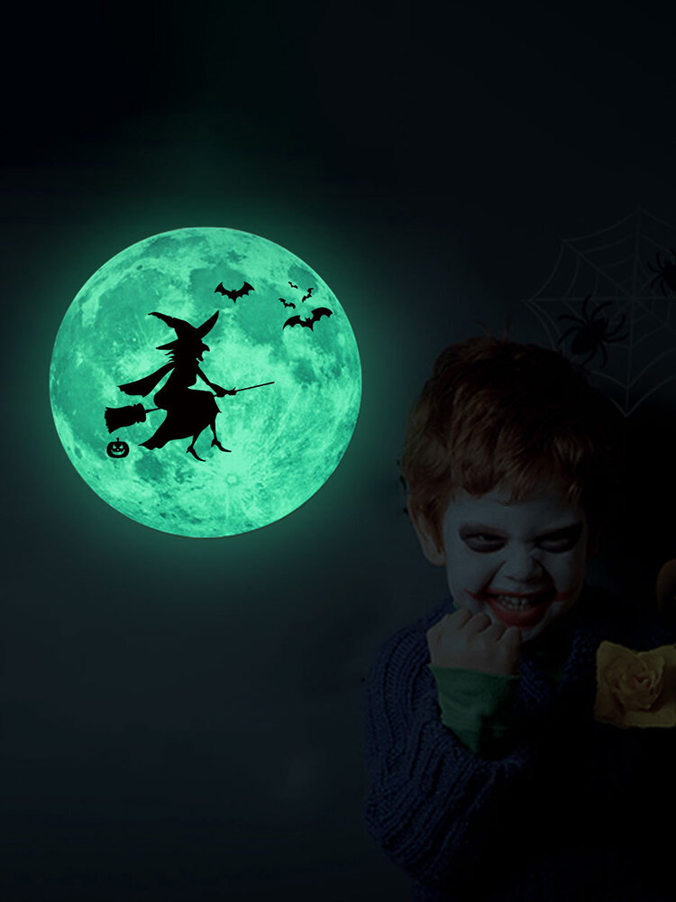 30 cm lumineux lune Stickers muraux Halloween chauve-souris sorcière château brillant décor autocollants