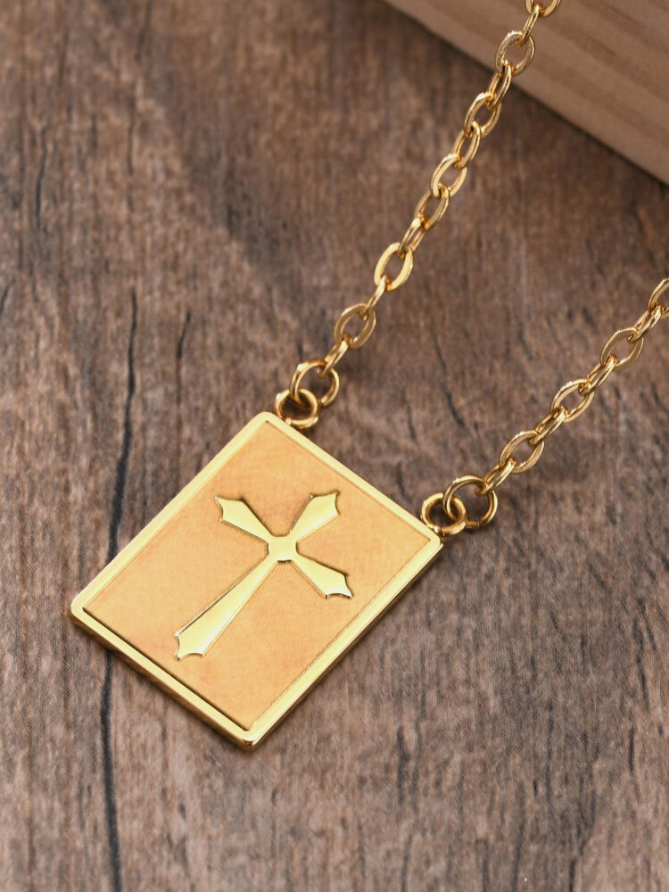 1 Pcs Classic Casual Style Cross Titanium Steel Vintage Electroplating Square Men's Military Brand Pendant Necklace