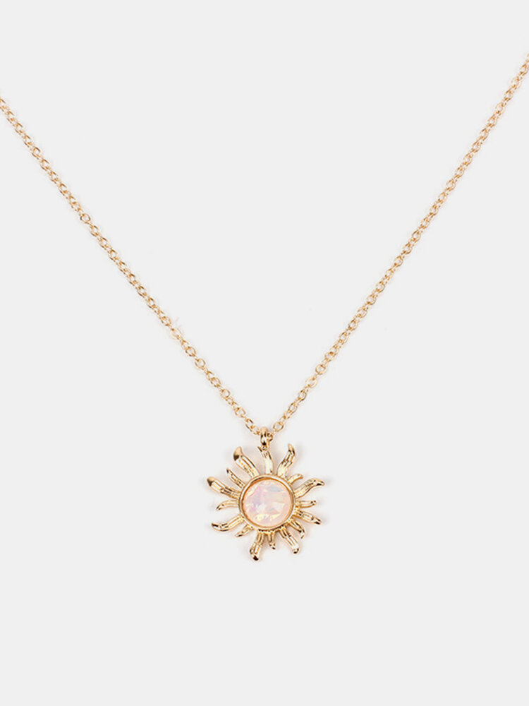 Fashion Silver Gold Sun Flower Pendant Necklaces Opal Chain Statement Necklaces for Women