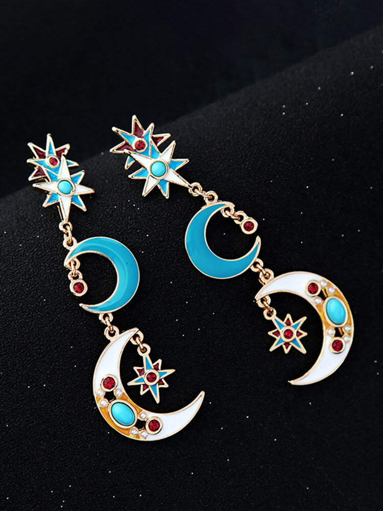 Bohemian Blue Moon Earring Long Style Alloy Earrings Star Moon Ear Drop For Women
