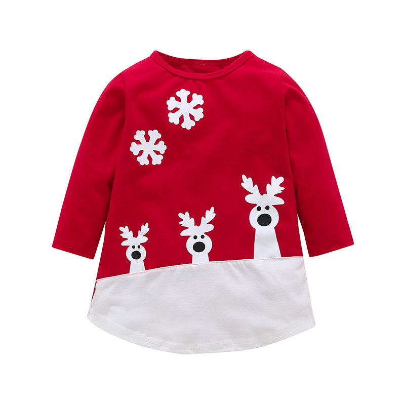 

Christmas Party Girls Long Sleeve Casual Dress For 2Y-9Y, Red
