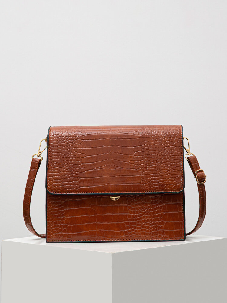 Vintage Stone Pattern Multi-Carry Crossbody Bag Faux Leather Decompression Strap Shoulder Bag