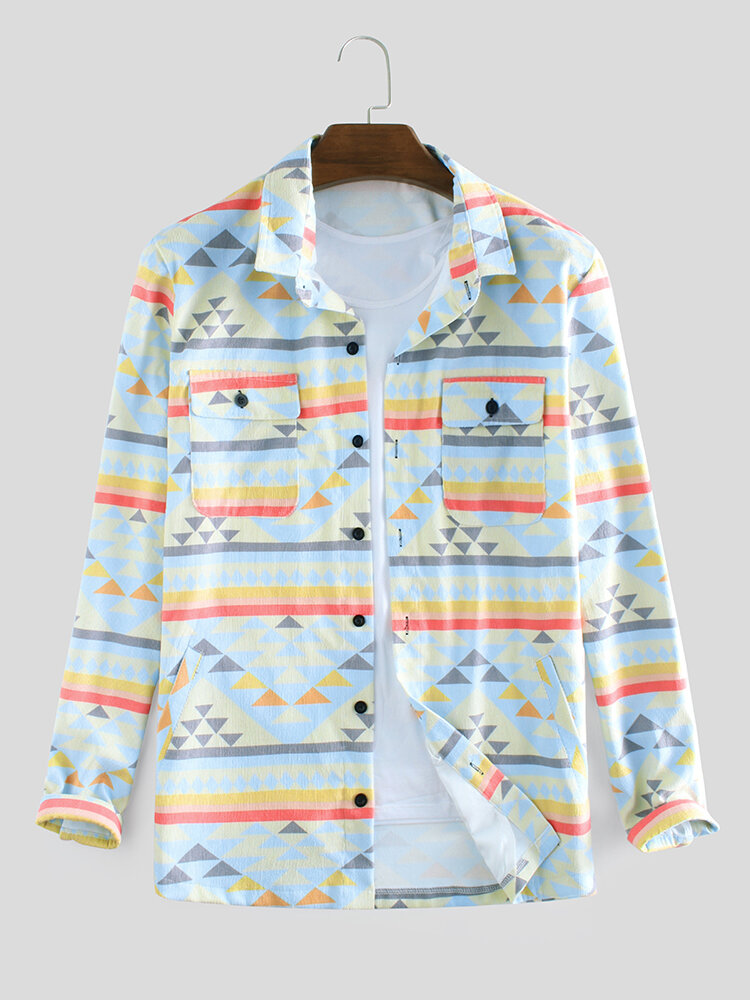 Pana para hombre Colorful Resumen Patrón Camisas de chaqueta suelta de manga larga con bolsillos dobles