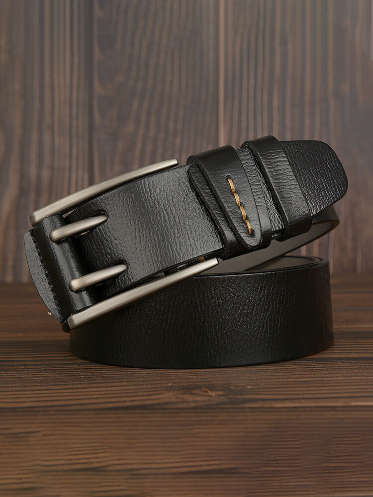

Men Second Layer Cowhide Solid Color Alloy Double Pin Buckle Casual Business Belt, 1# black;1# coffee;1# red brown;1# yellow brown