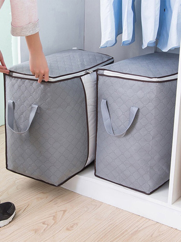 1 Clothes Blanket Bamboo Organizer Storage Bag Charcoal Foldable Zipper Box US 
