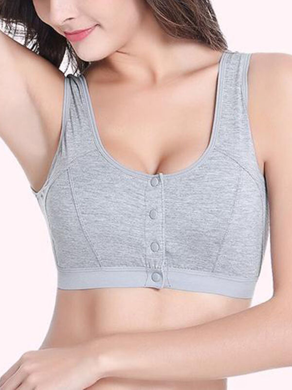 

Plus Size Cotton Mastectomy Front Closure Wireless Bras, Nude;grey