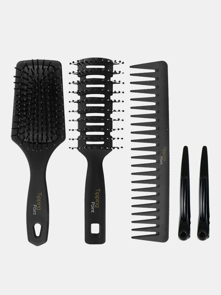 

4 Pcs Hairdressing Comb Set Air Cushion Large Tooth Comb Multifunctional Hair Design Comb, Black