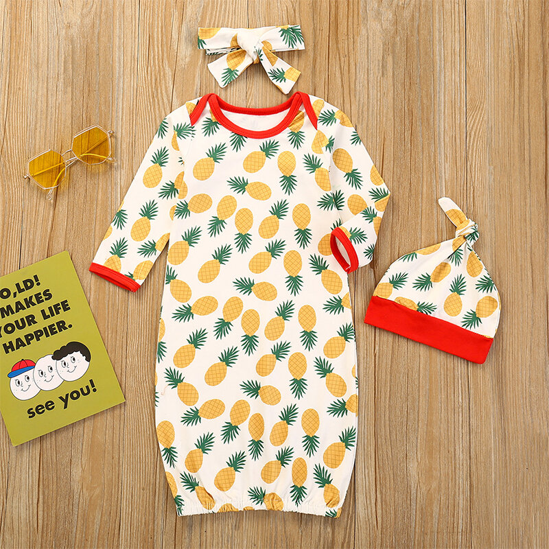

3PCs Baby Fruit Print Sleepwear For 6-24M, Yellow