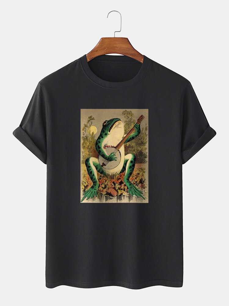 100% Cotton Mens Funny Frog Pattern Short Sleeve T-Shirt