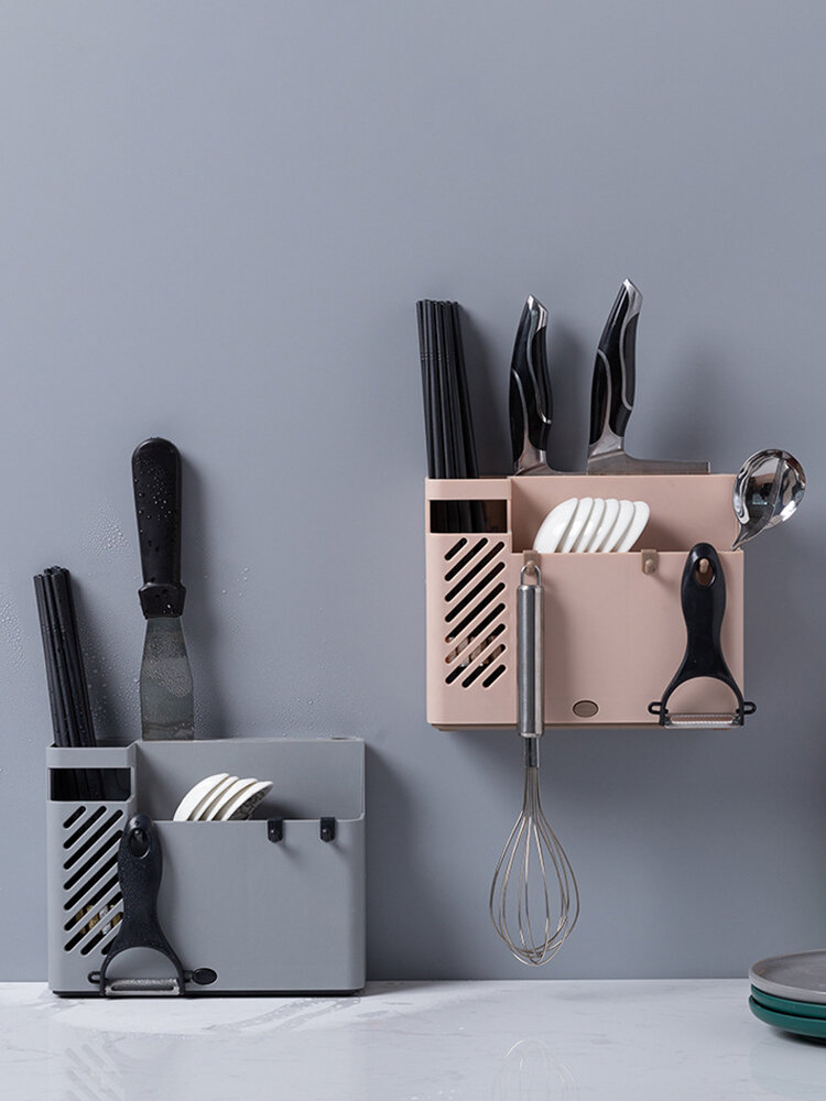 Creative Multifunction Kitchen Storage Organization Drain Chopstick Cage Wall Mounted Spoon Fork Racks Holder