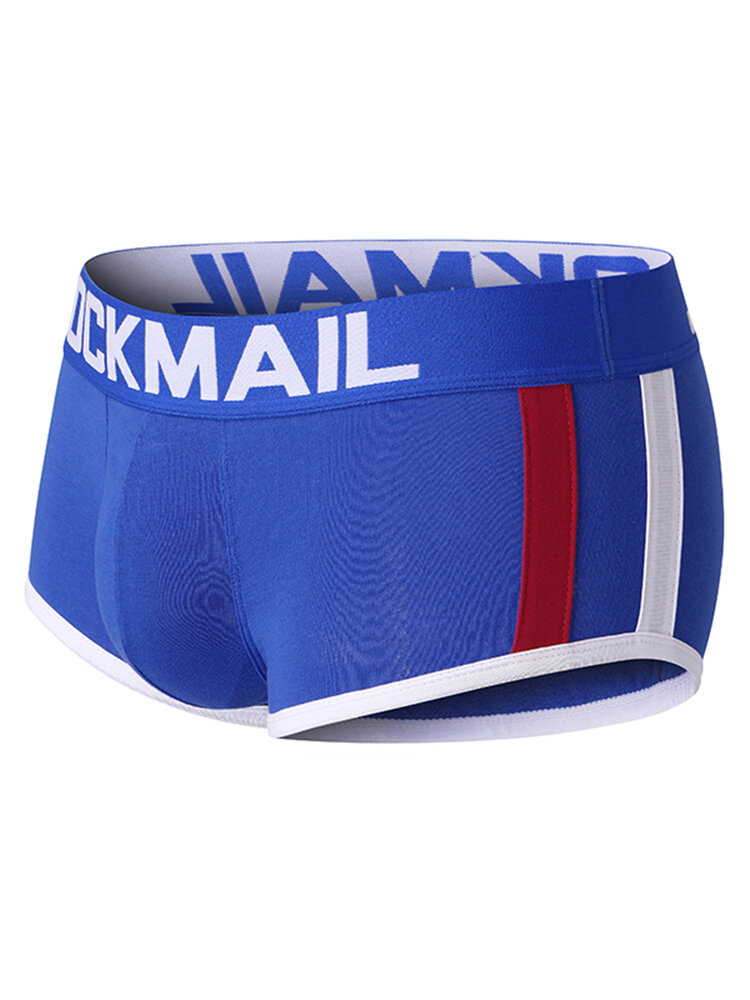 

Sexy Stitching Logo Waistband Padded Underwear Comfortable Breathable Cotton Enhanced Boxers, White;red;black;royal blue;colorful blue