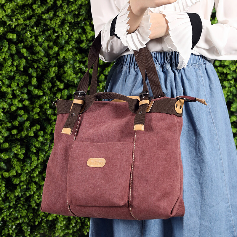 KVKY Canvas Tote Handbags Vintage Front Pockets Shoulder Crossbody Bags
