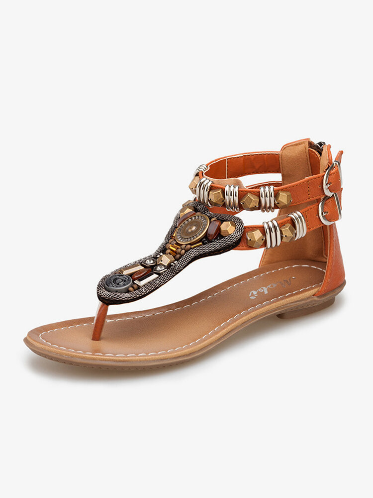 

Women Metal Decor Clip Toe Zlippers Flats Sandals, Brown