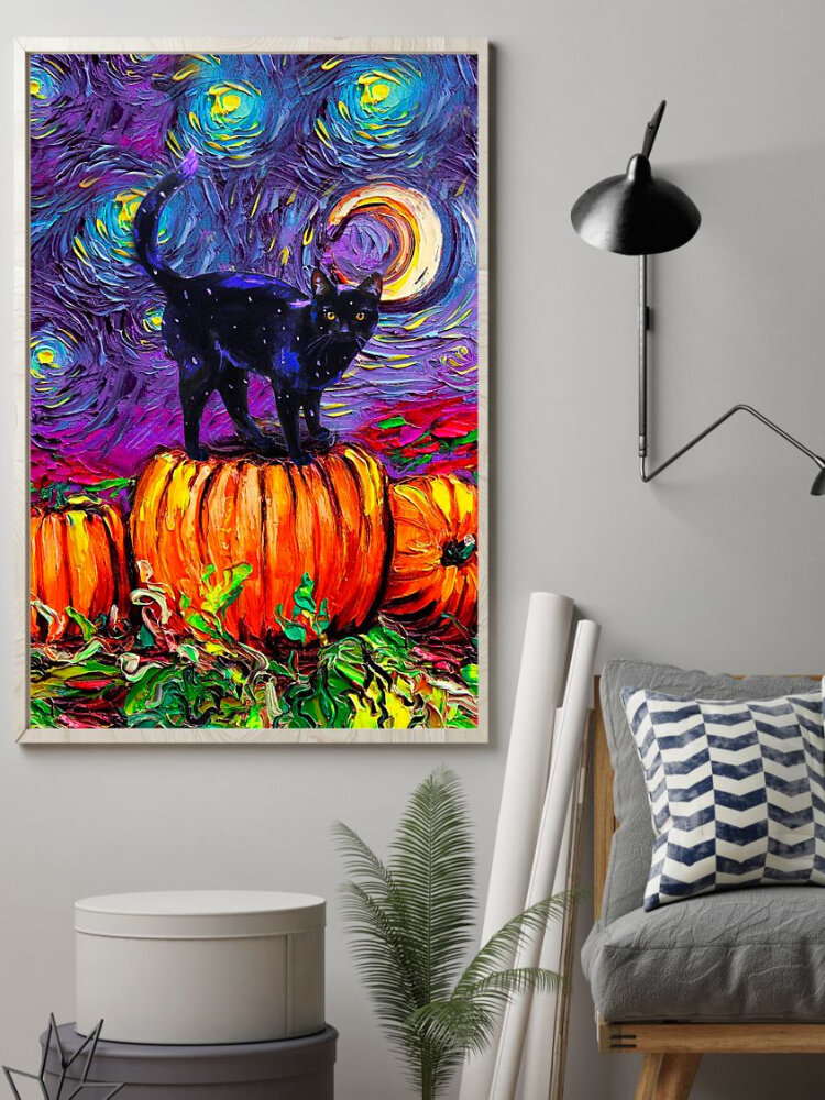 

Black Cats And Pumpkin Unframed Abstract Oil Painting Canvas Wall Art Living Room Home Decor