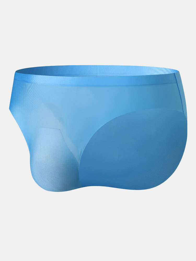 Mens Solid Color Seamless Ice Silk Thin Breathable Briefs With Pouch