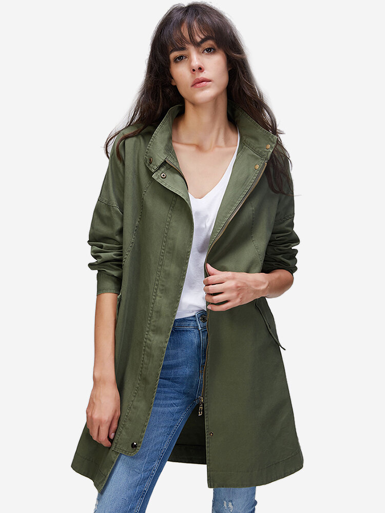 

JAZZEVAR Cotton Army Green Trench Coats For Women
