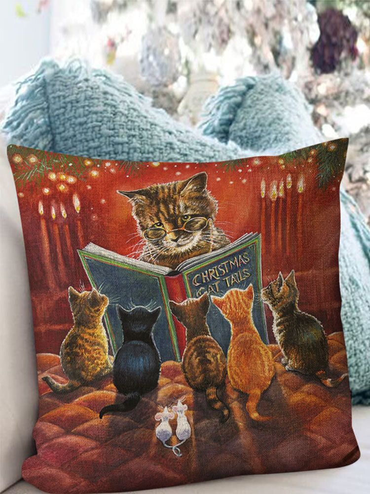 1 PC Print Linen Chritmas Cat Decoration In Bedroom Living Room Sofa Cushion Cover Throw Pillow Cover Pillowcase