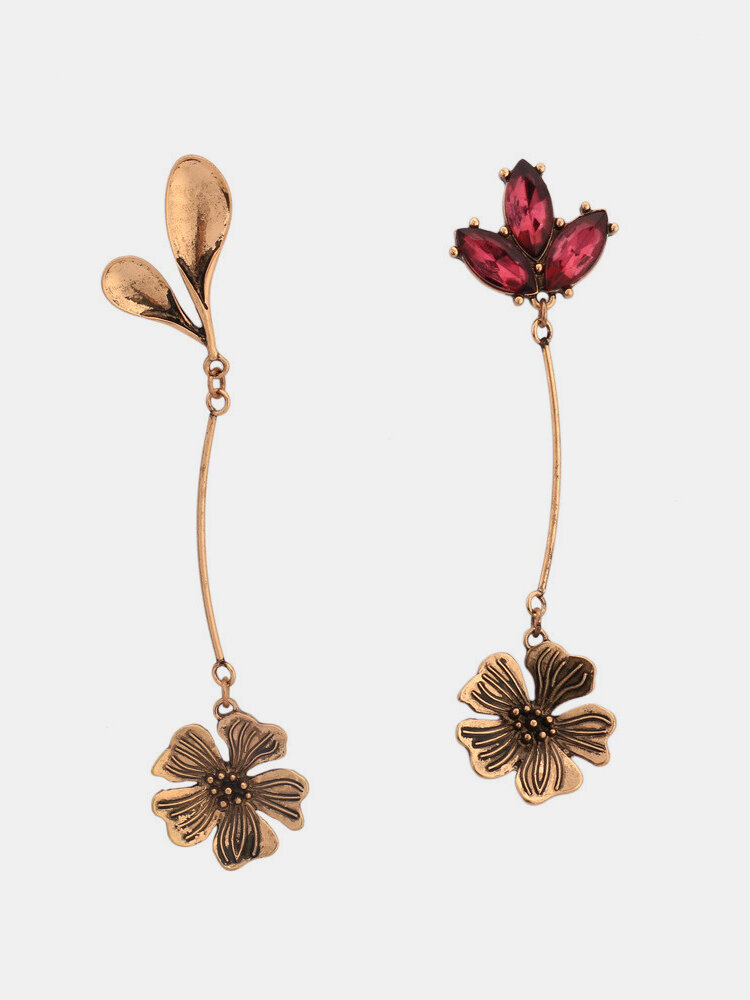 Винтажное античное золото Серьги Креативные асимметричные цветочные листья свисают Серьги для Женское