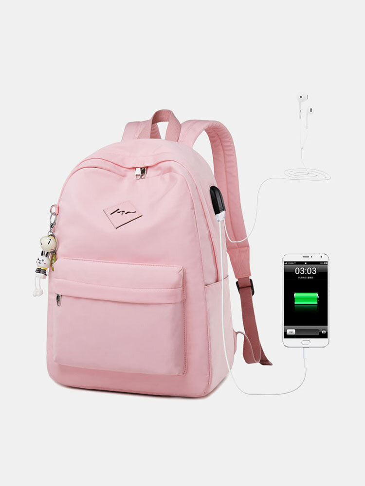 Student USB Charging Solid School Bookbag 15.6'' Laptop Backpack 